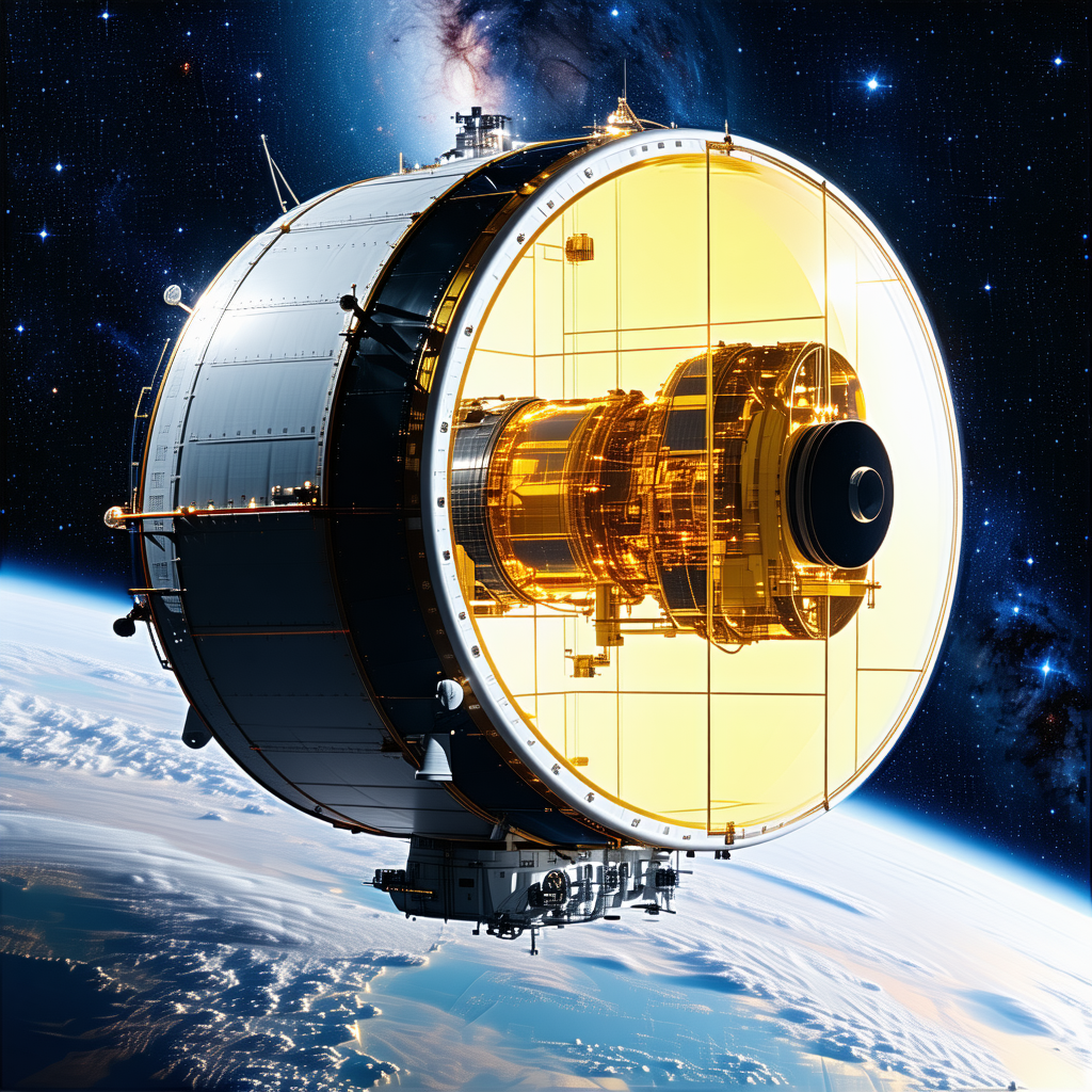 A Spacecraft With A Large Dome On Top, Flying Through The Sky