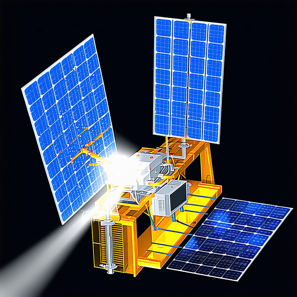 A Large, Yellow, Solar-powered Machine With A Blue Roof