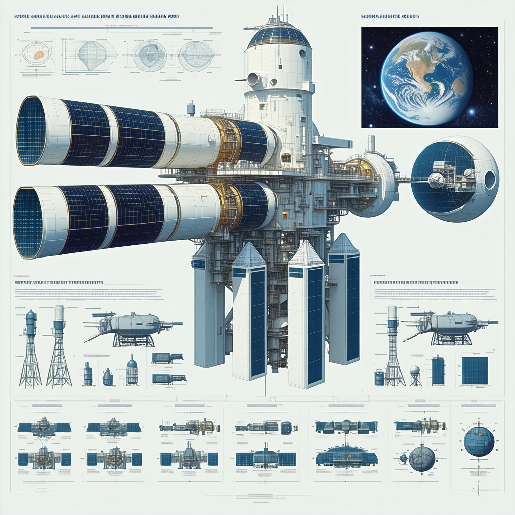 A Large Space Station Is Shown In A Detailed Drawing