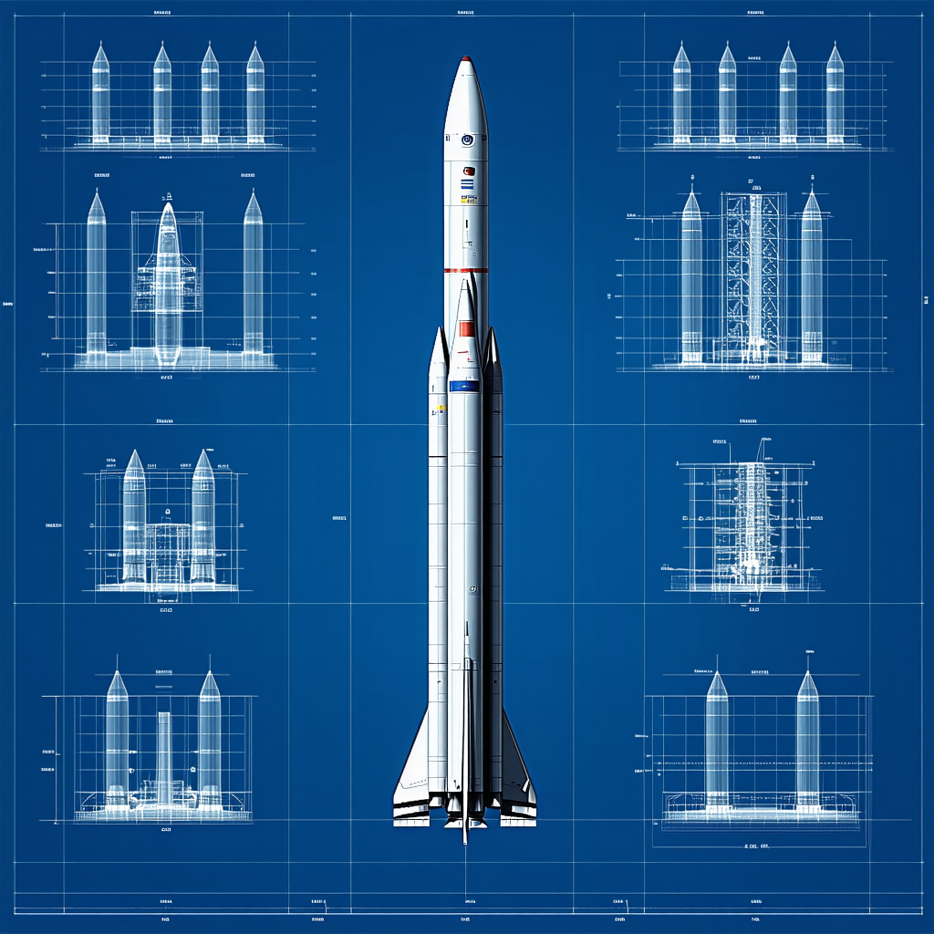 A Large White Rocket Is Shown In A Blue Background