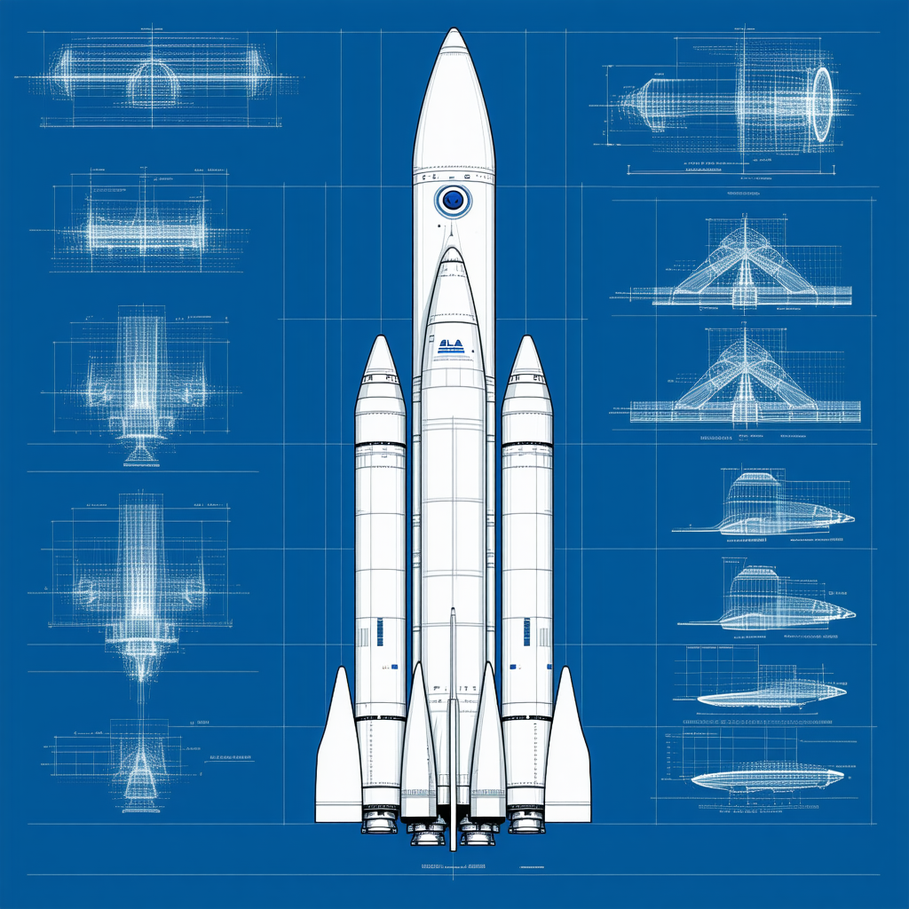 A Space Shuttle Is Shown In A Blue And White Drawing