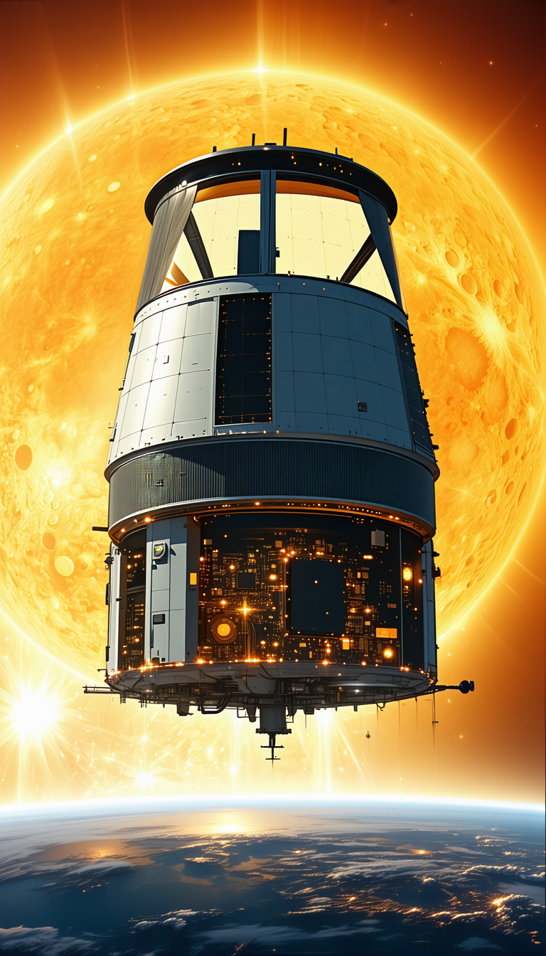 A Large Spacecraft, Possibly A Space Station Or A Satellite, Floating In The Sky