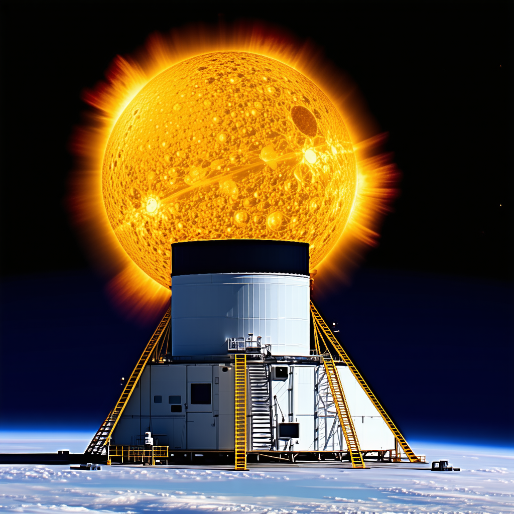 A Large White Structure With A Yellow Sun Shining Brightly In The Background