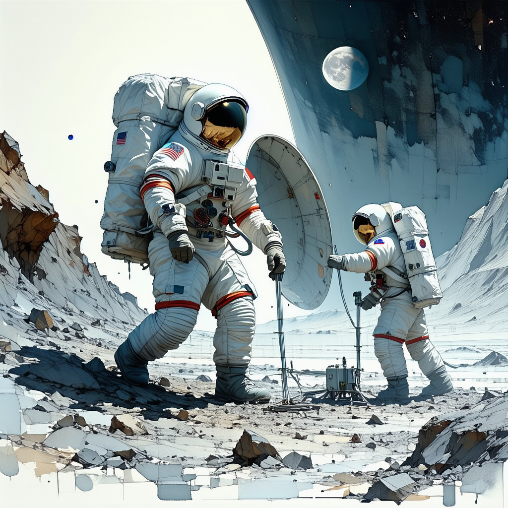 In The Image, There Are Two Astronauts Standing On A Rocky Surface, Possibly On The Moon
