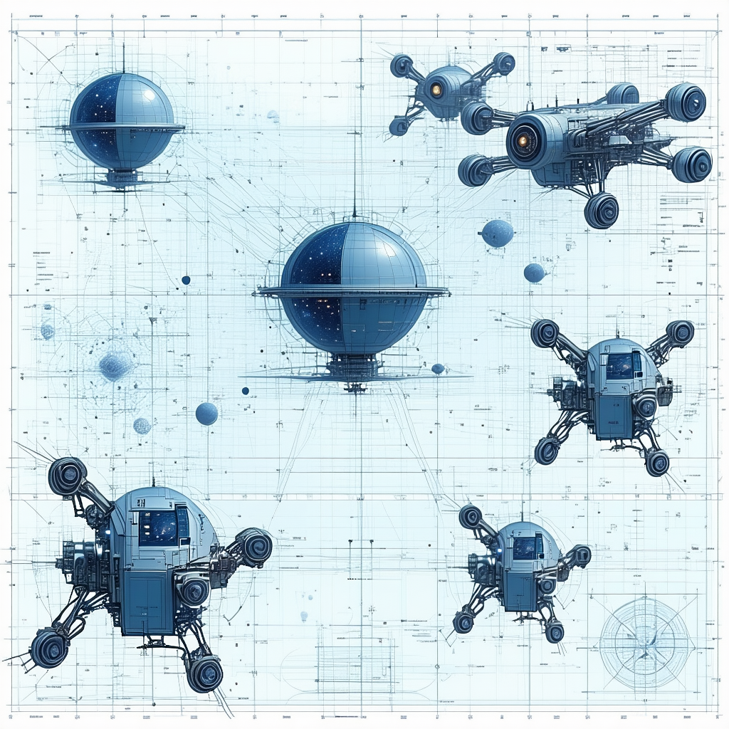 In This Image, There Are Four Different Spaceships Floating In The Air