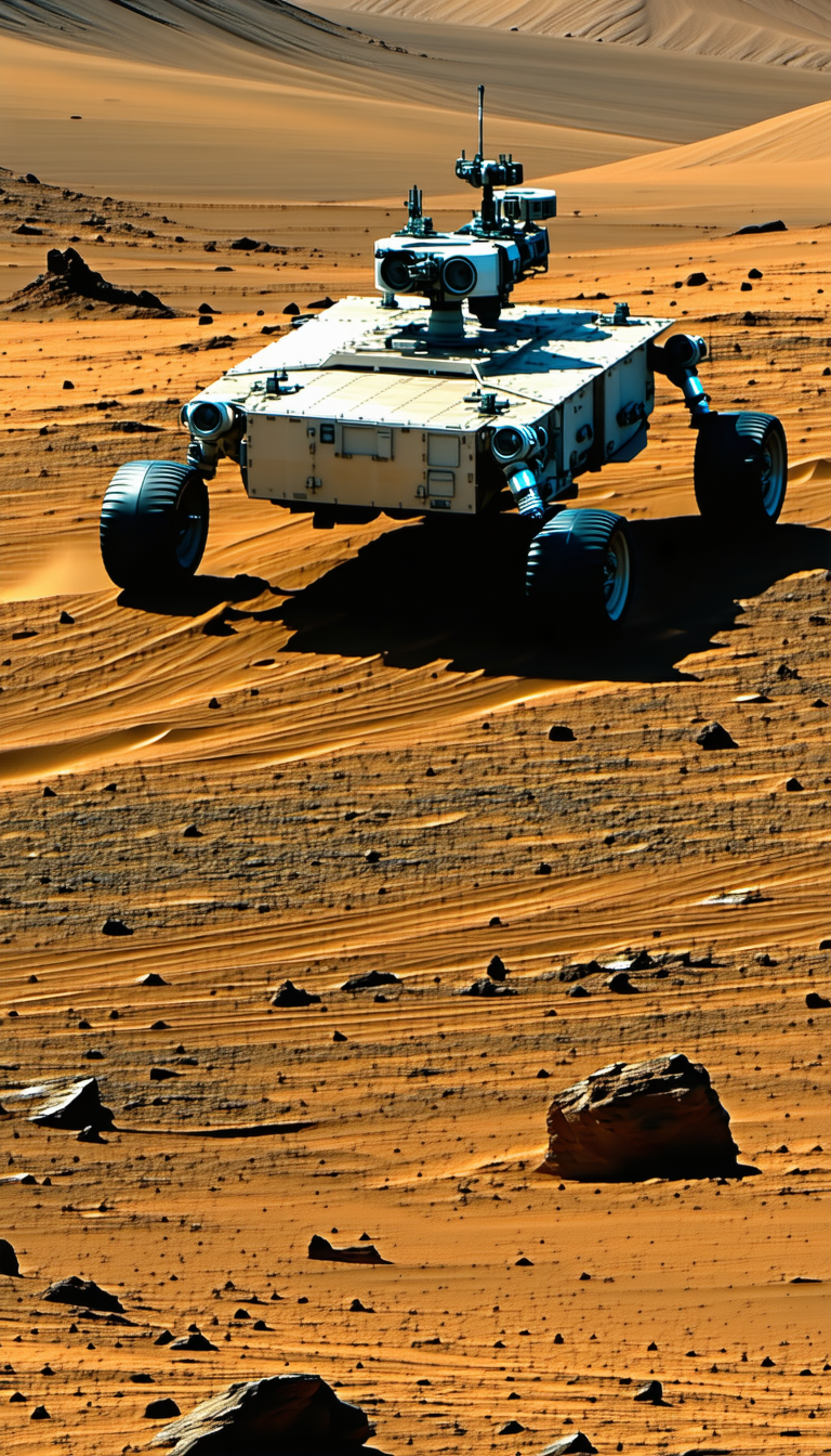 A Large, Four-wheeled Vehicle Driving Across A Sandy Terrain