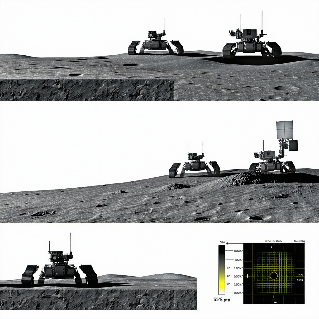 The Image Is A Collage Of Four Different Pictures Of A Robotic Vehicle On A Dirt Surface