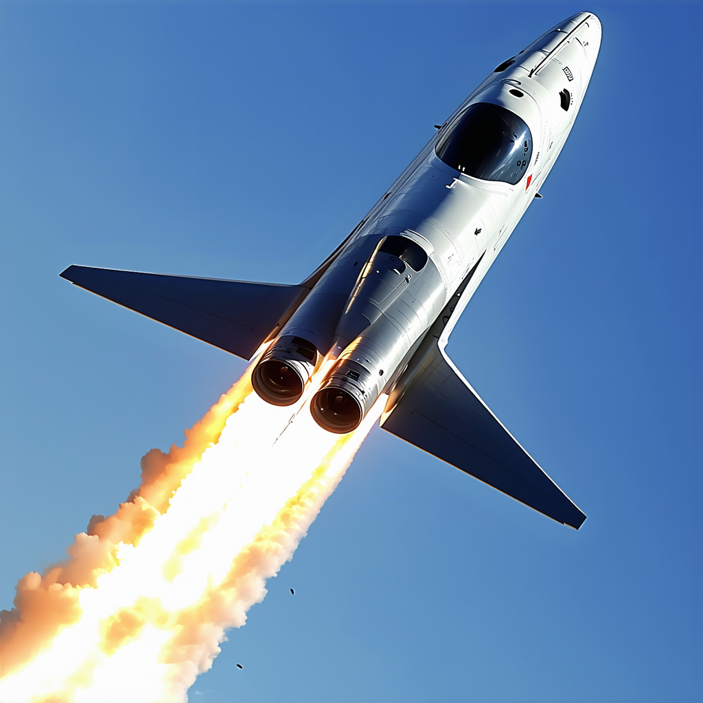 A Rocket Is Flying Through The Sky, Leaving A Trail Of Smoke Behind It