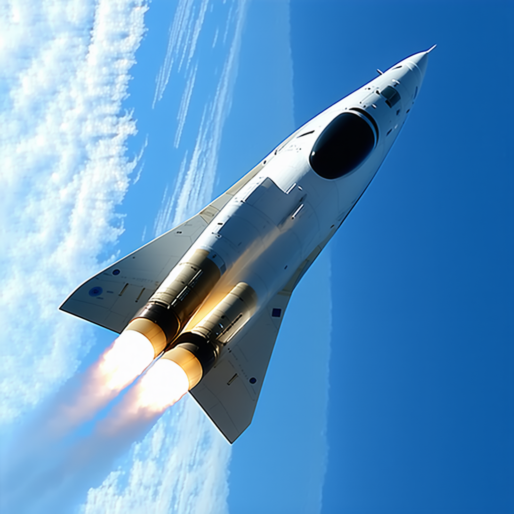 A Rocket Is Flying Through The Sky, Leaving A Trail Of Smoke Behind It