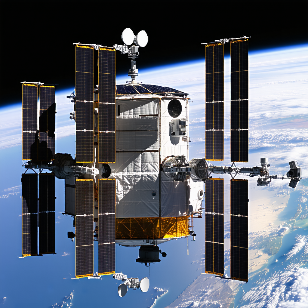 A Space Shuttle With A Large Satellite Dish On Top Of It