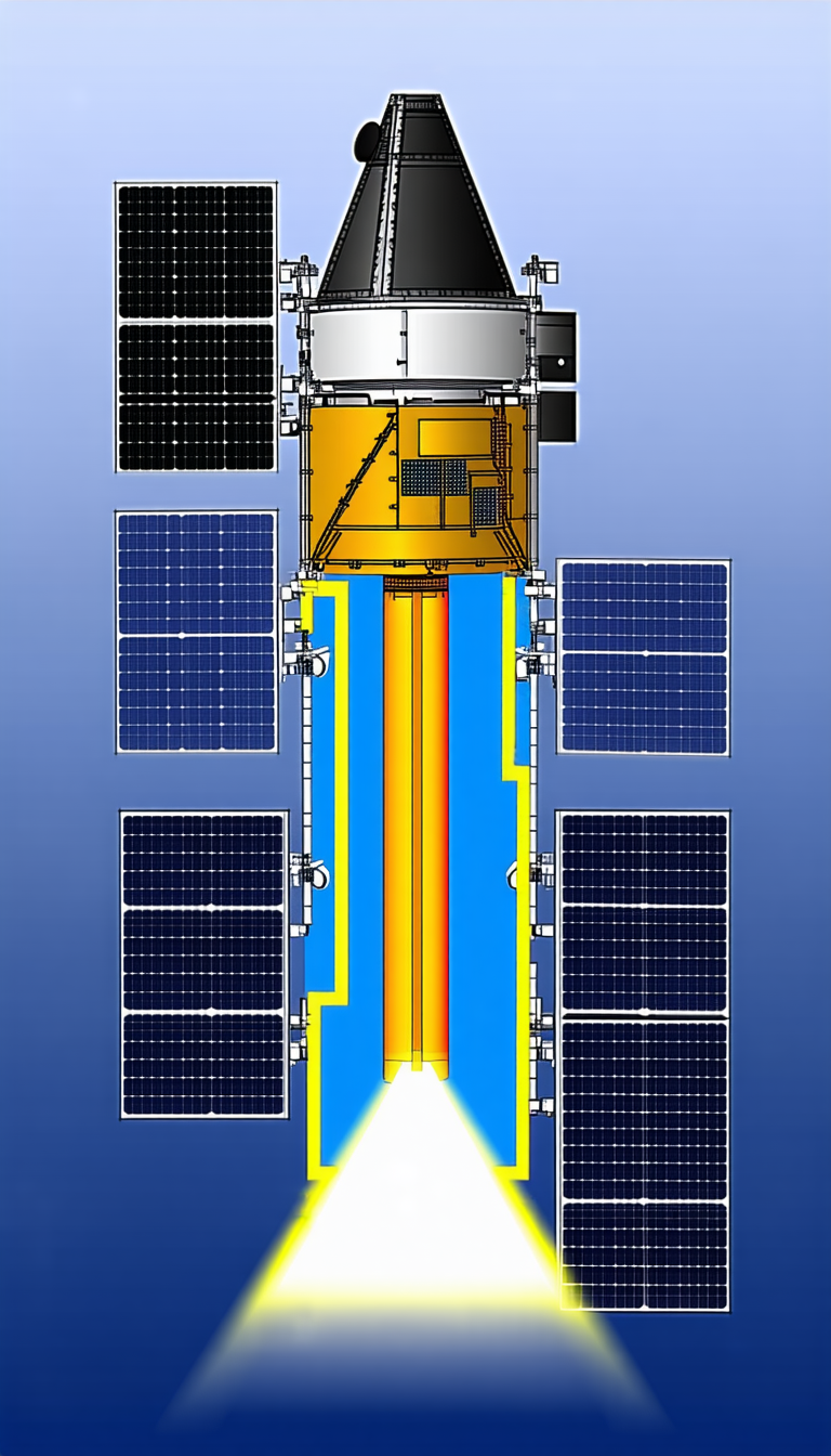 A Spacecraft With A Long, Narrow Tunnel-like Structure Extending From The Bottom Of The Spacecraft