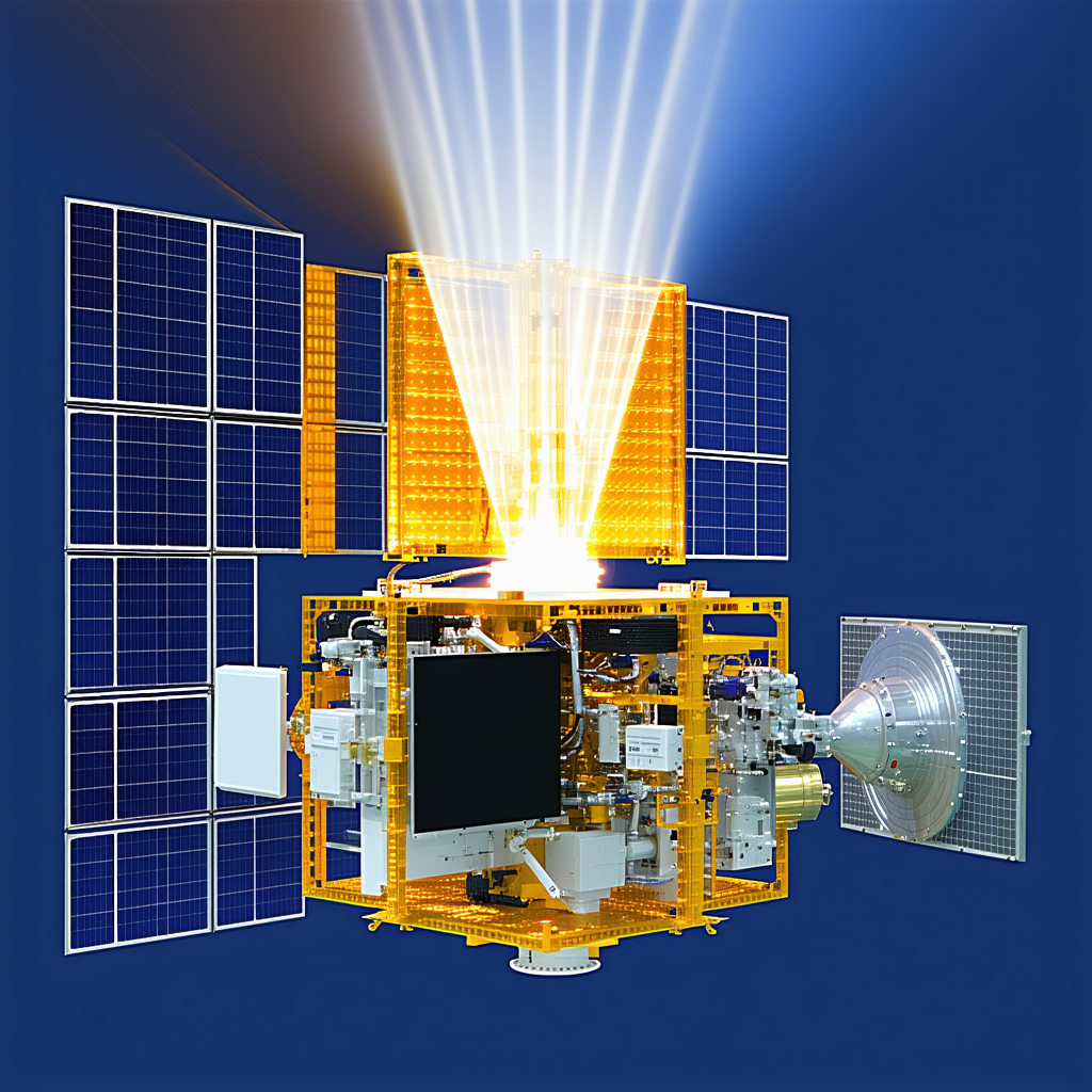 A Spacecraft Is Shown In A Close-up View, With Its Solar Panels And Other Components Clearly Visible