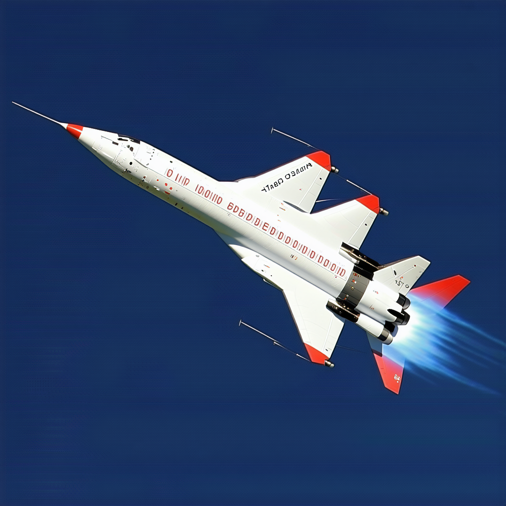 A White And Red Jet Is Flying Through The Sky, Leaving A Trail Of Smoke Behind It