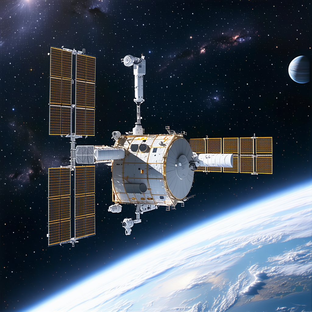 A Space Station With A Large Dome-shaped Structure, Which Is Likely A Satellite