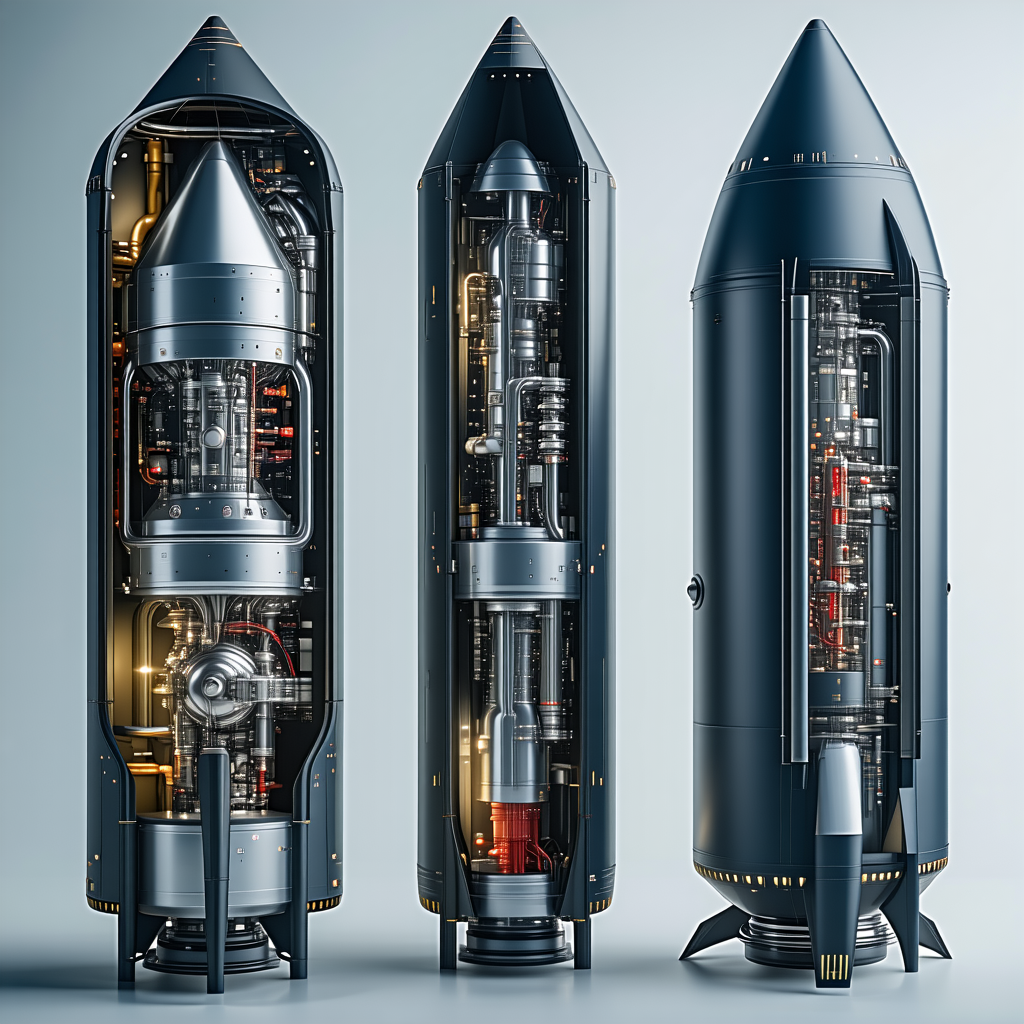 In The Image, There Are Three Rocket-shaped Objects, Each With A Different Design