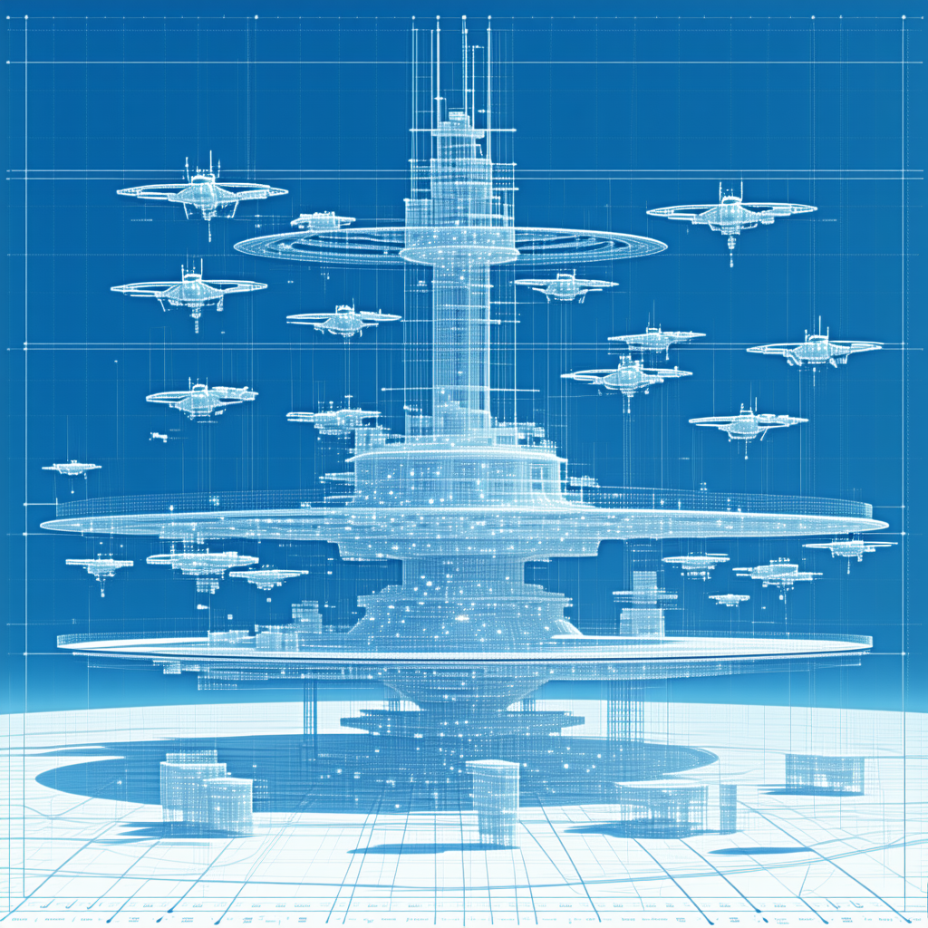 In This Futuristic Scene, A Massive Space Station Is Surrounded By Numerous Small Spaceships