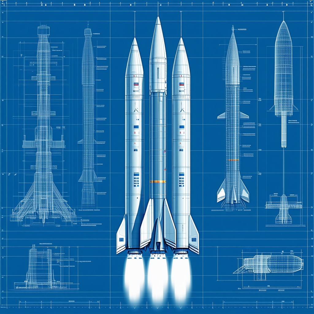 A Blue Illustration Of A Rocket Ship Is Shown, With A Close-up Of The Rocket's Engine