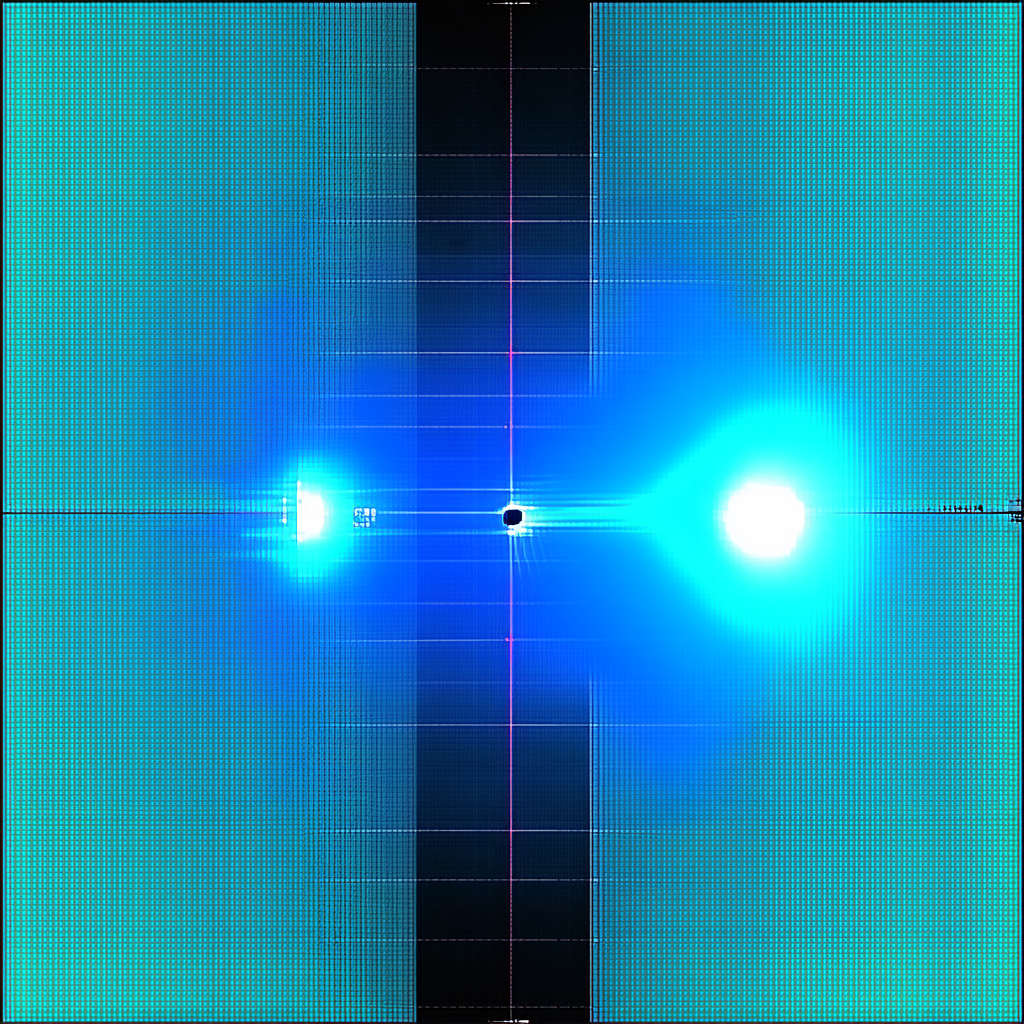 A Blue And White Background With A Black Dot In The Center