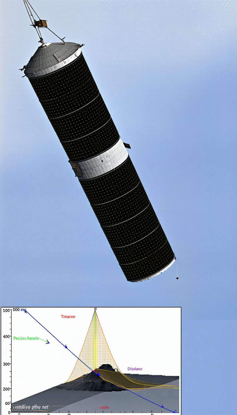 A Large Black Satellite Is Flying Through The Sky