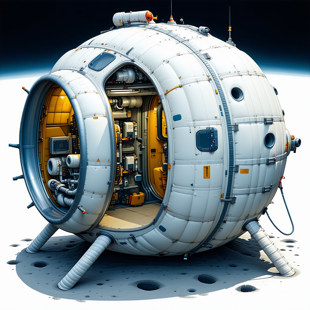 A Large White Spacecraft With A Round Shape, Resembling A Giant Ball