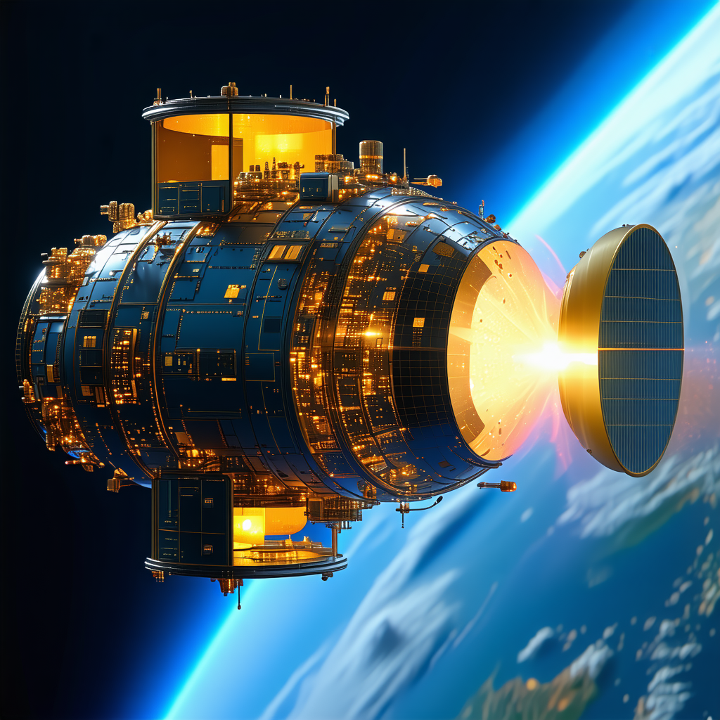 A Large Spacecraft Is Shown In The Image, Flying Through The Sky