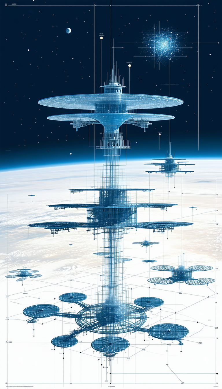 A Futuristic City With A Large, Multi-level Structure Towering Over The Surrounding Area