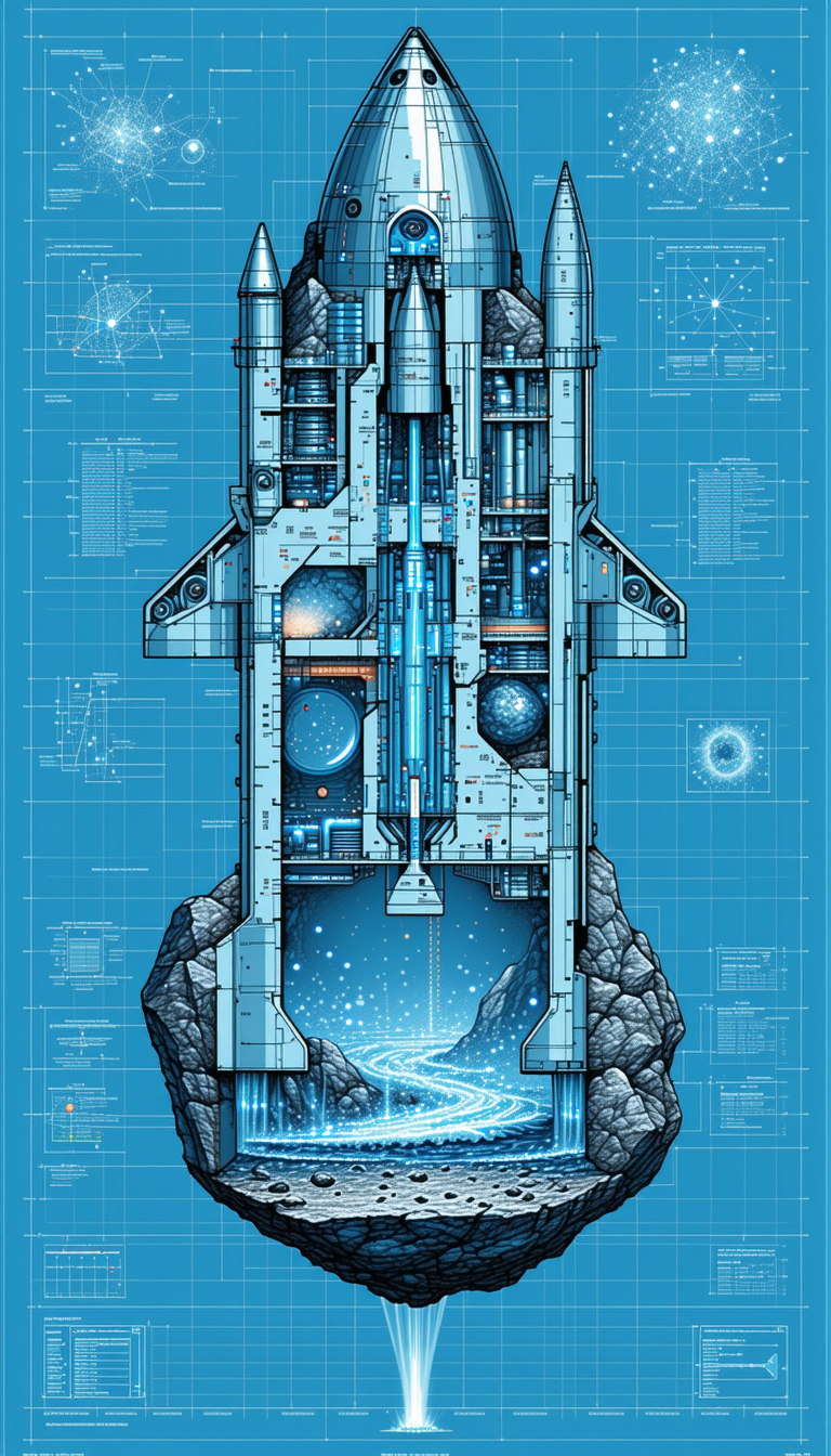 A Blue And White Illustration Of A Space Shuttle Is Shown