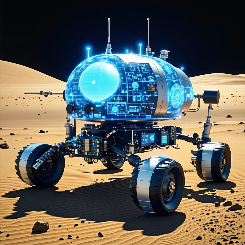 A Futuristic Robot Is Sitting On A Rocky Surface, With A Dirt Ground Beneath It