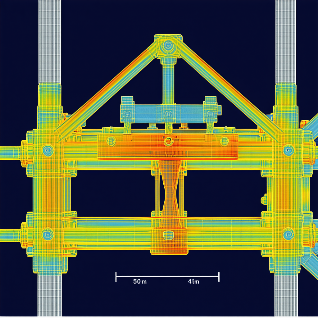 The Image Is A 3d Model Of A Large Metal Structure, Possibly A Bridge Or A Building