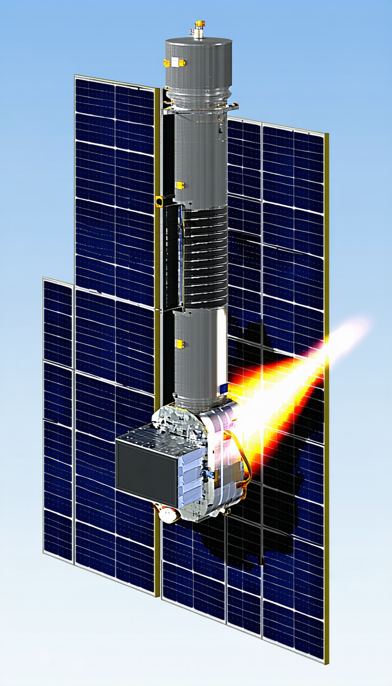 A Spacecraft Is Shown In A Close-up View, With A Solar Panel On The Side
