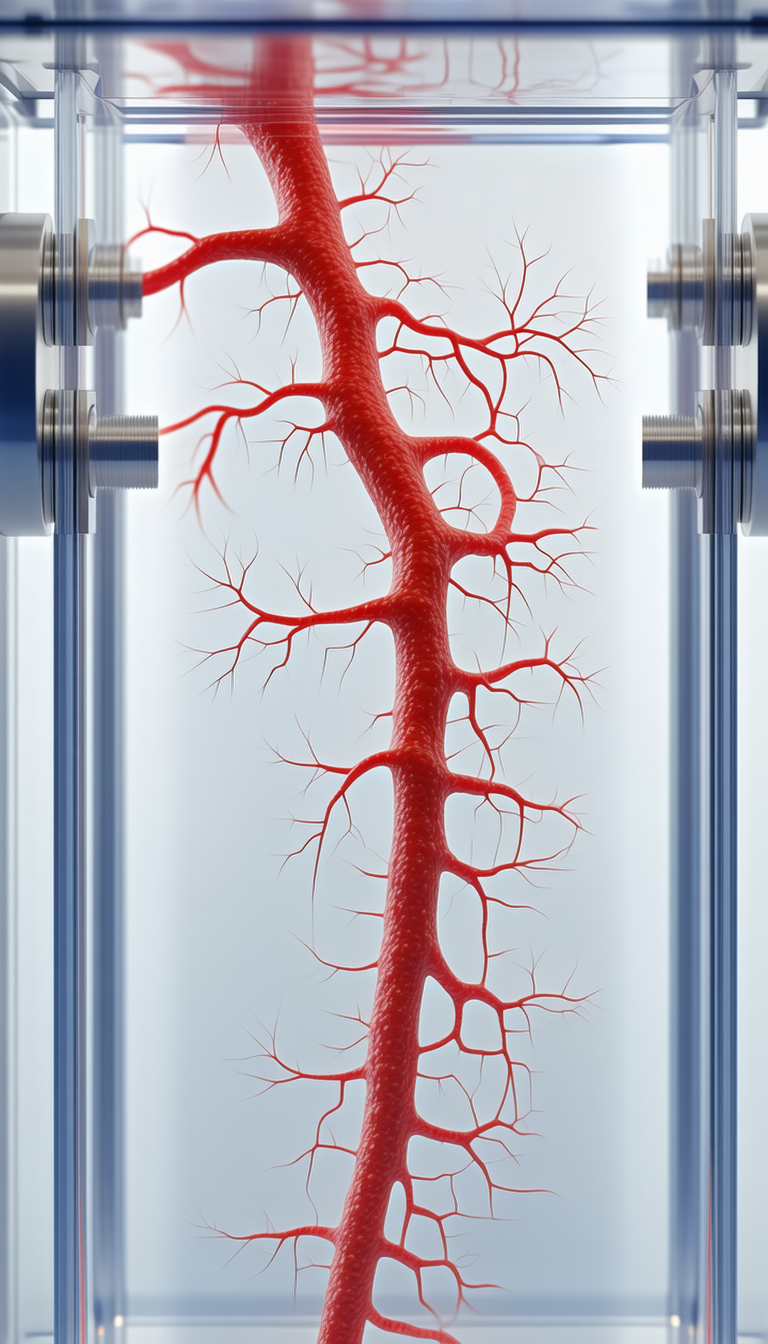 A Red Vine Is Displayed In A Glass Tube, Giving The Impression Of A Blood Vessel