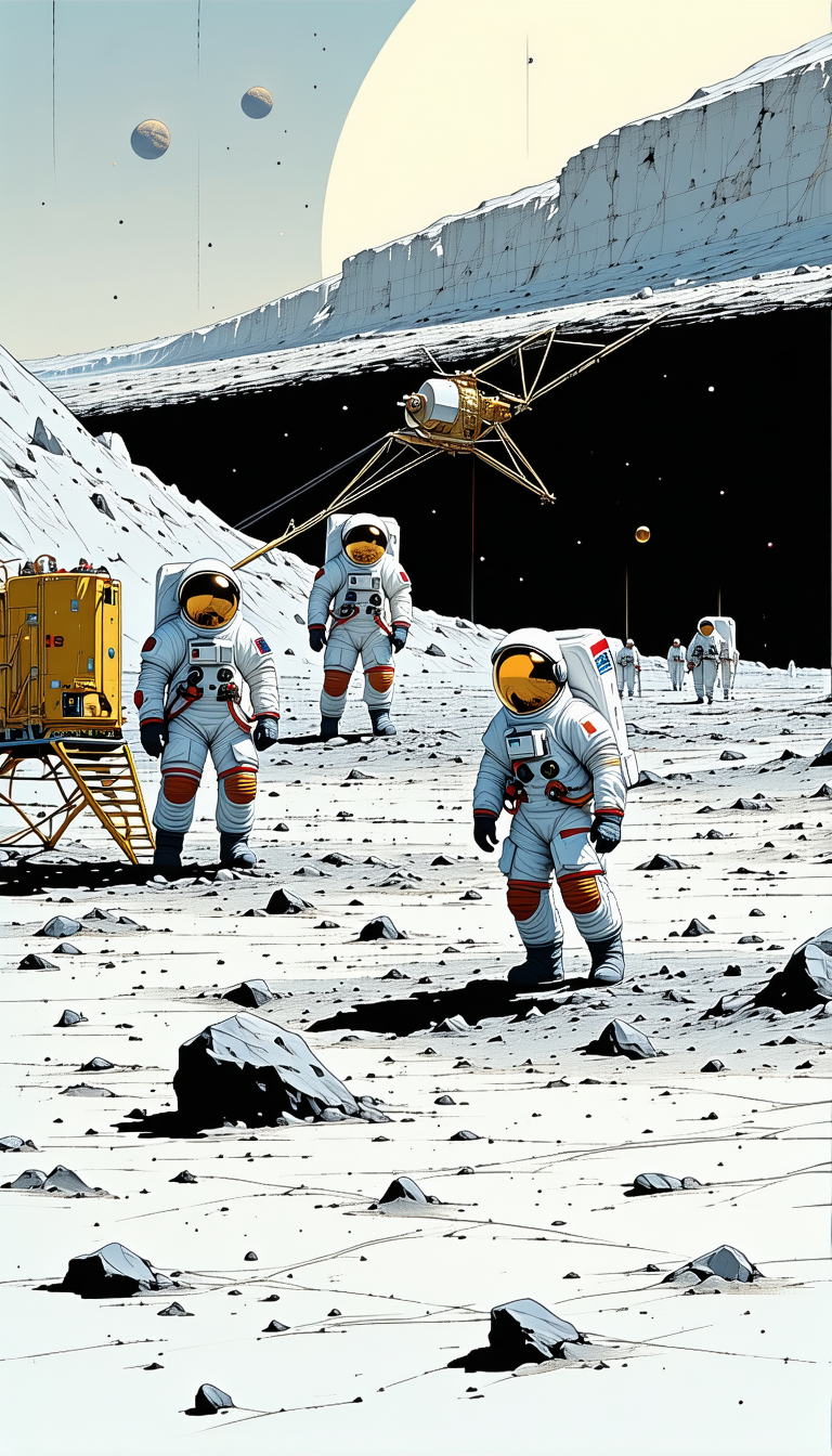 In The Image, There Is A Group Of Six Astronauts Walking On The Moon