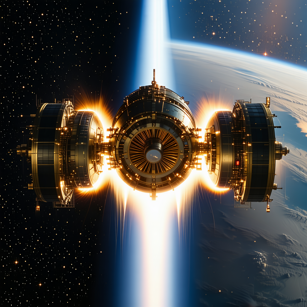 A Spacecraft Is Shown In The Image, With Its Engine Glowing Brightly