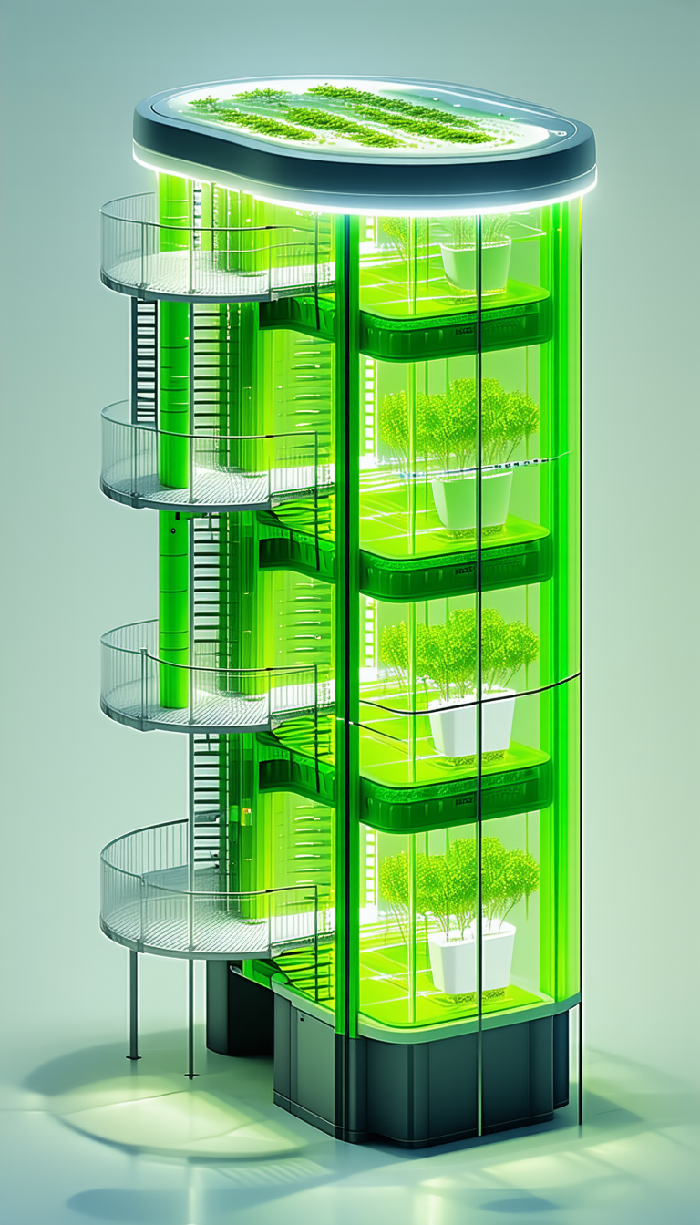 A Large Green Tower Is Filled With Many Small Green Plants