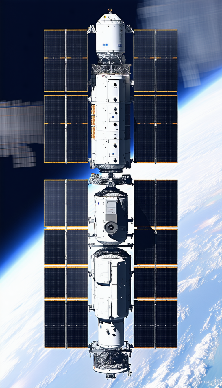 A Large White Spacecraft Is Docked With A Space Station