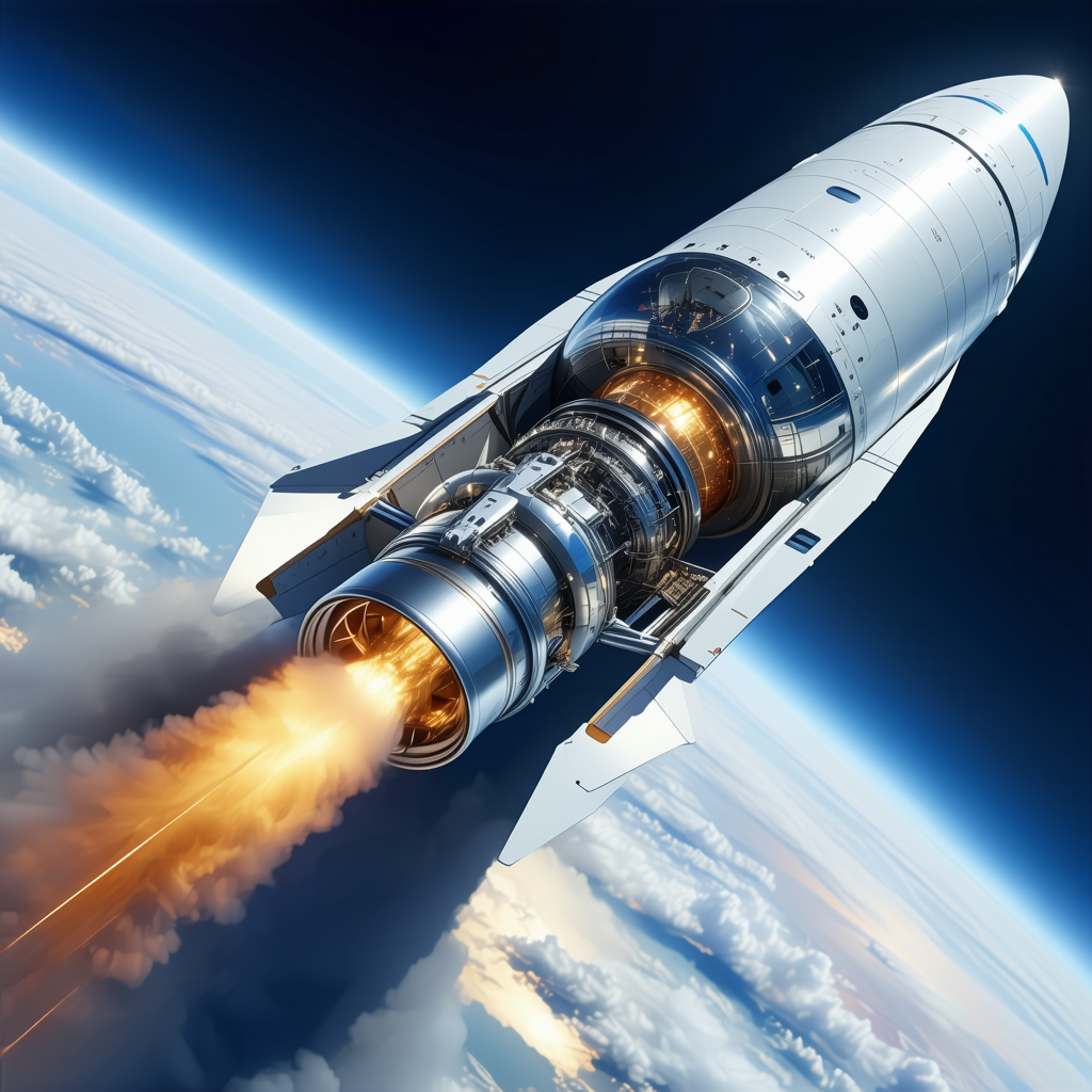 A Rocket Is Shown In A Space Environment, With Its Engine On