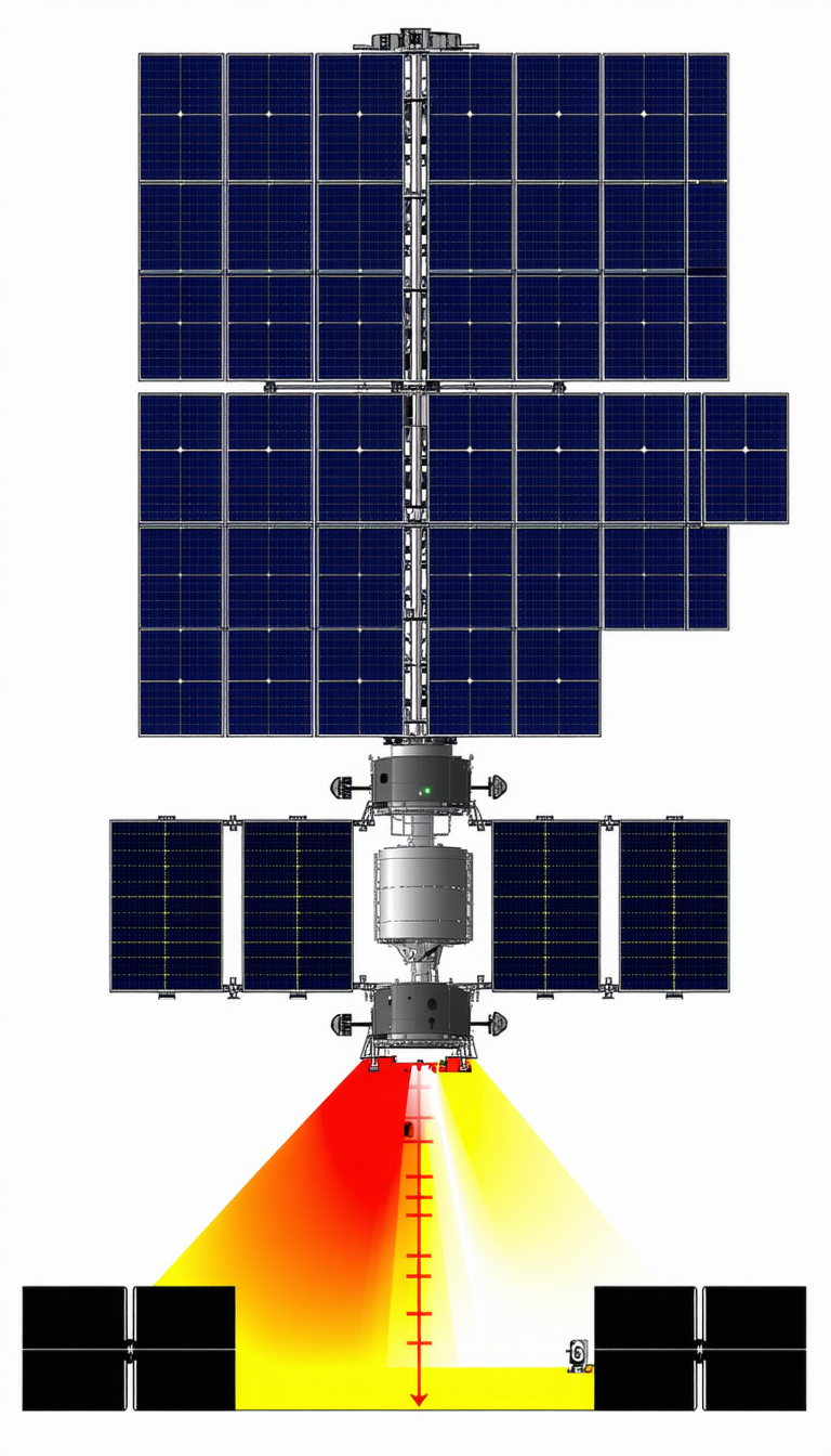 The Image Is A 3d Model Of A Space Station With A Solar Panel On Top