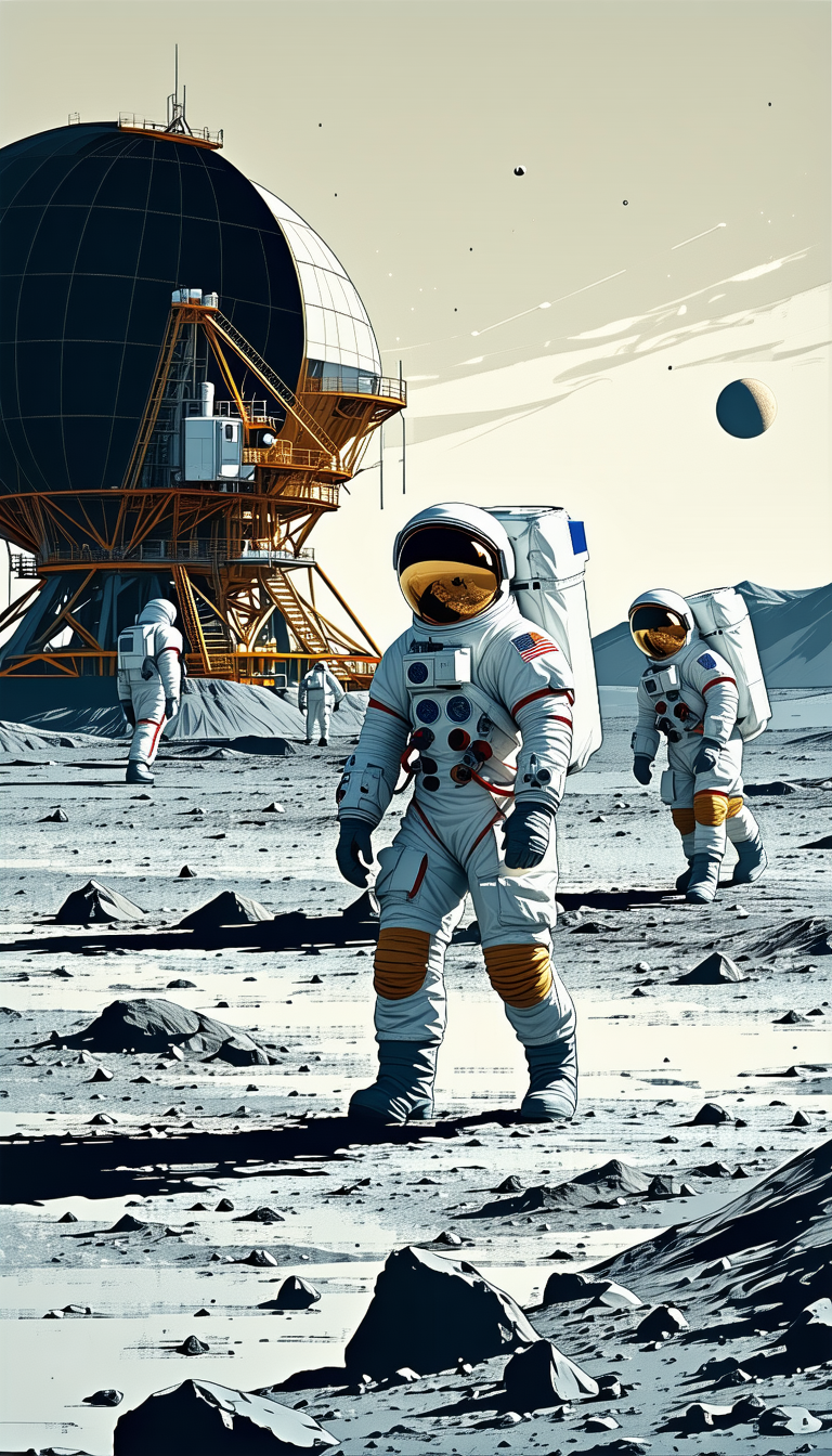 In The Image, There Are Four Astronauts Walking On The Moon