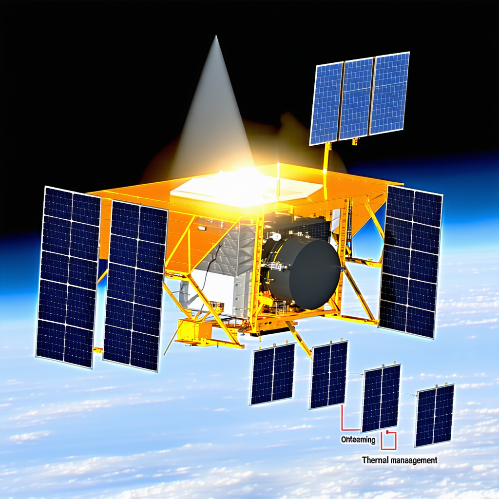 A Small Spacecraft With A Solar Panel On Its Side, Floating In The Sky