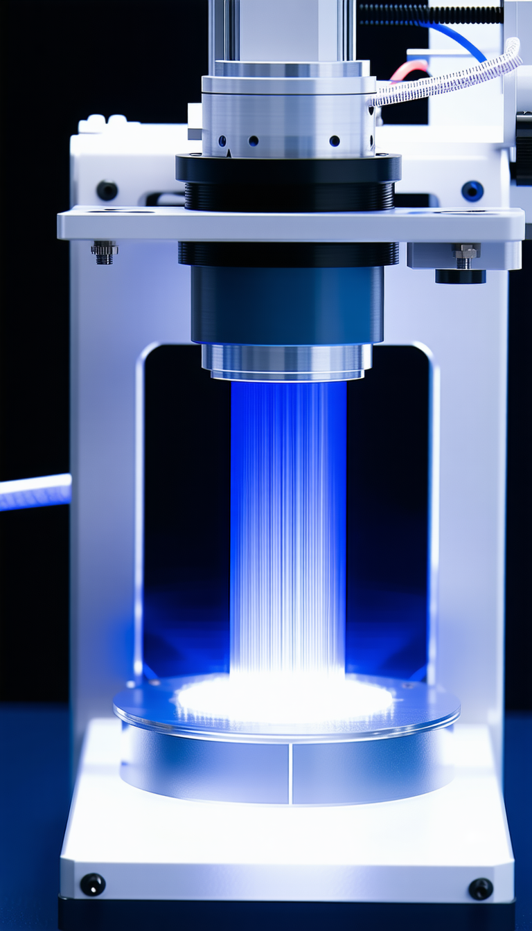 A Blue Light Shining On A Clear Glass Object, Possibly A Piece Of Glass Or A Lens