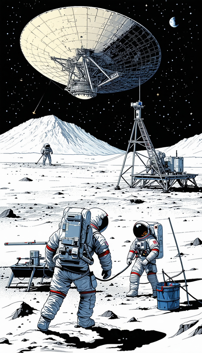 In The Image, There Are Two Astronauts Standing On The Moon, Wearing White Suits