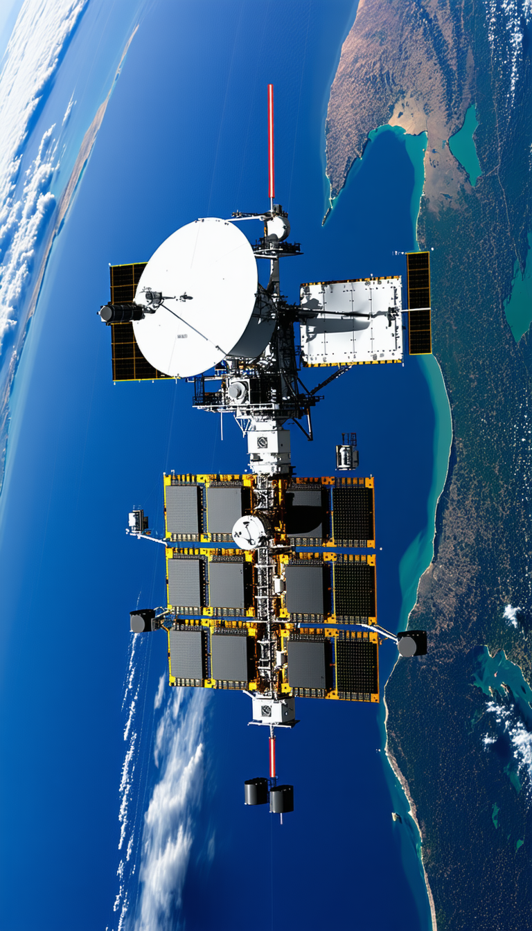 A Space Station With A Large Satellite Dish On Top Of It