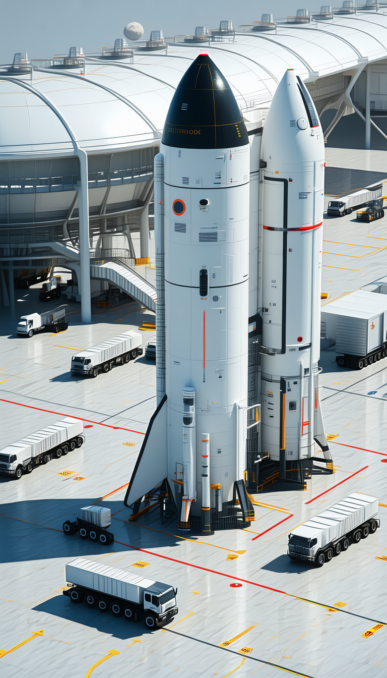 A Large White Rocket Ship, Possibly A Space Shuttle, Sitting On A Runway