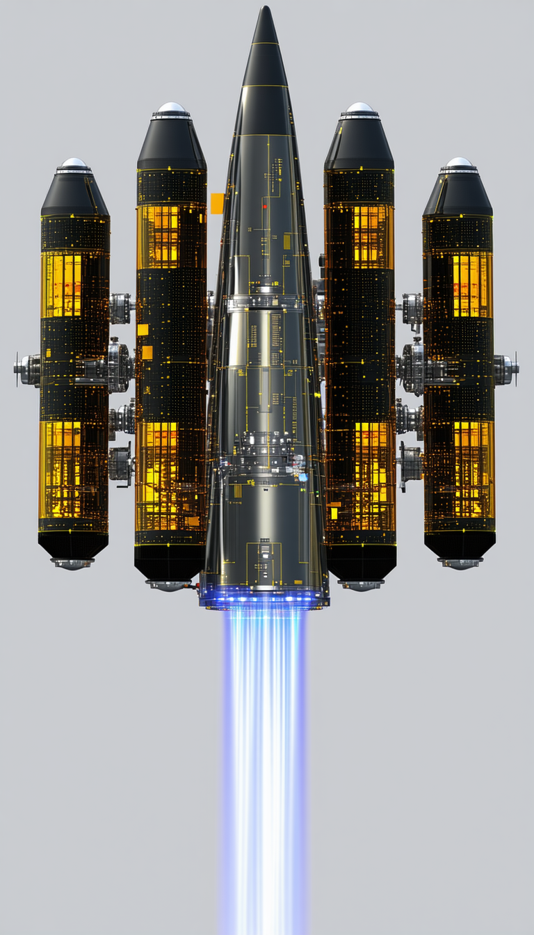 A Large Spacecraft Is Shown In A 3d Model, With A Blue Light Coming From The Bottom Of The Ship