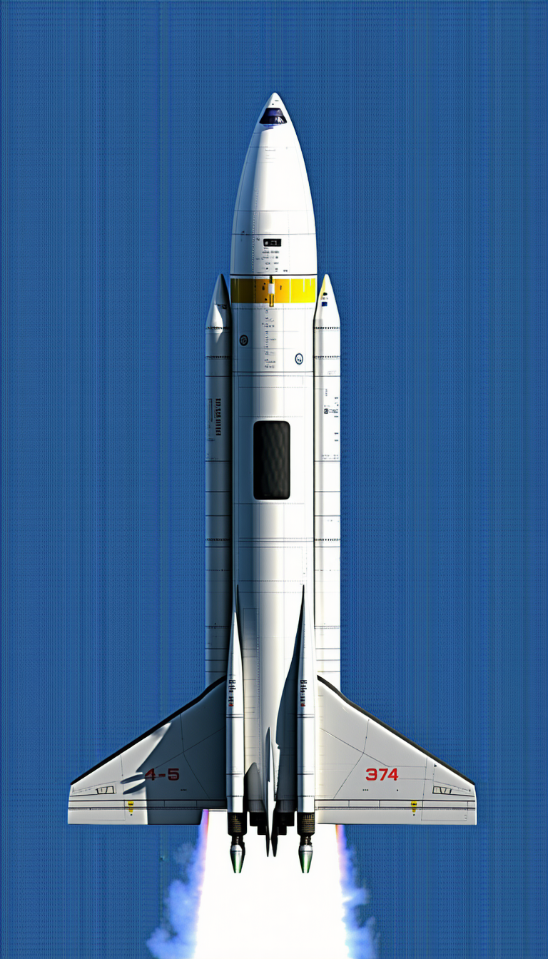 A White Rocket Ship Is Shown In A Blue Sky