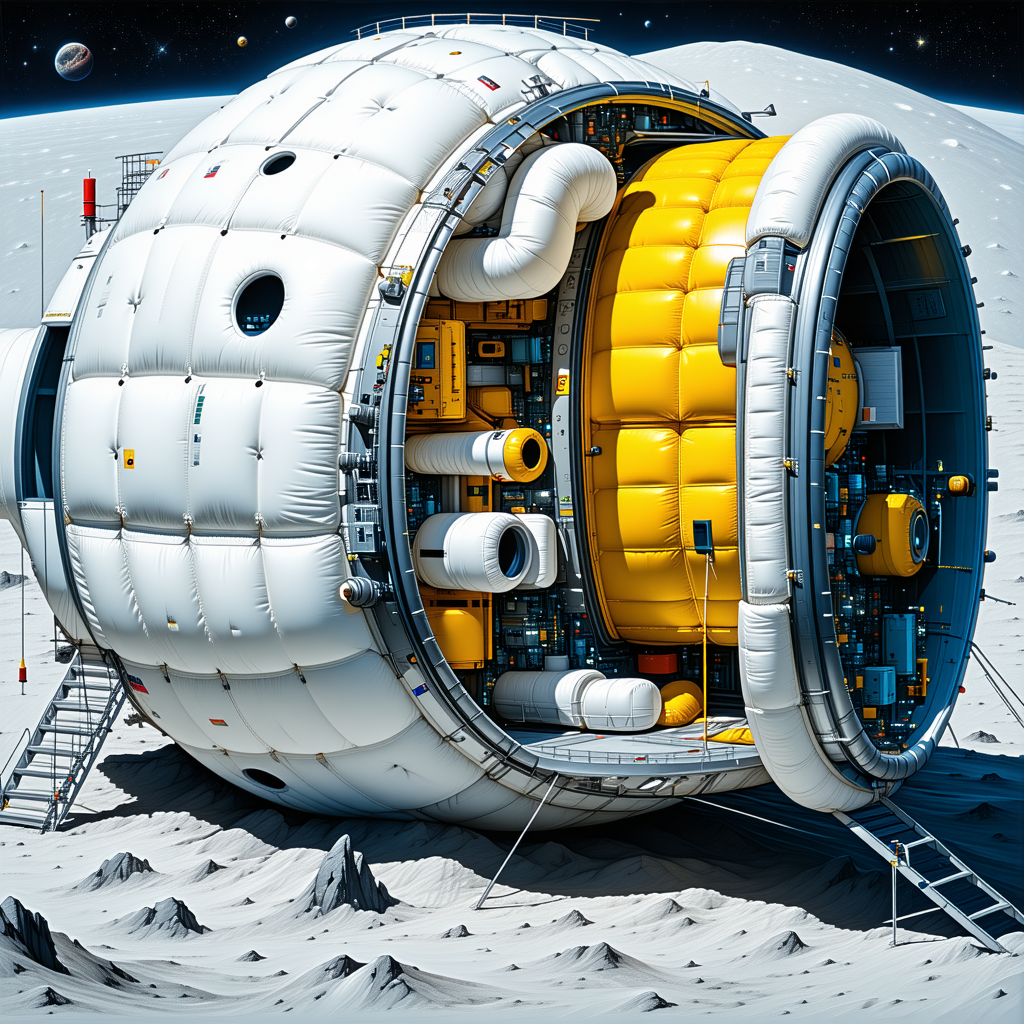 A Large White Spacecraft Is Shown In A Drawing, With A Yellow Section In The Middle