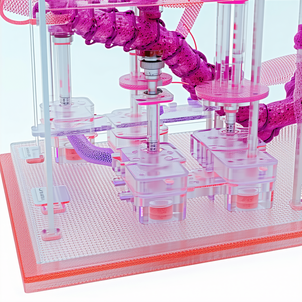 A Pink And Purple Plastic Structure With A Series Of Tubes And Pipes