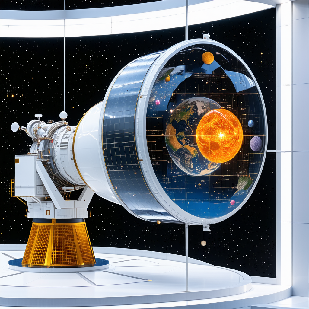 A Large, White, And Blue Spacecraft Is On Display In A Museum
