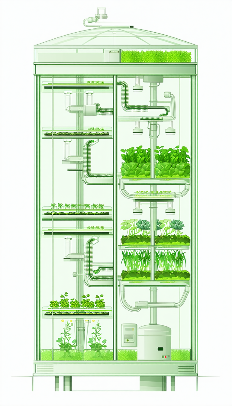 A Large Green Structure With A Series Of Shelves And Pipes