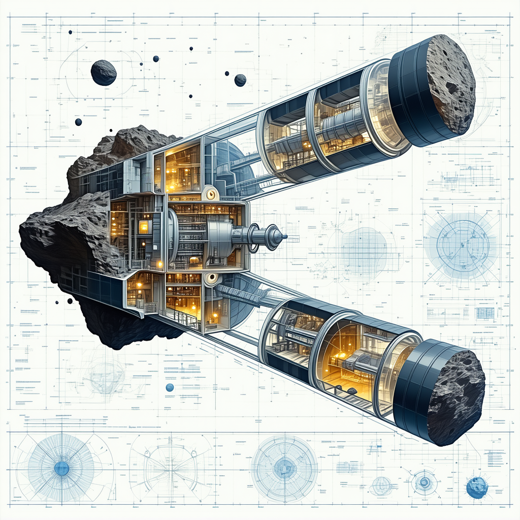 The Image Is A Detailed Drawing Of A Space Station, Showcasing Its Various Components